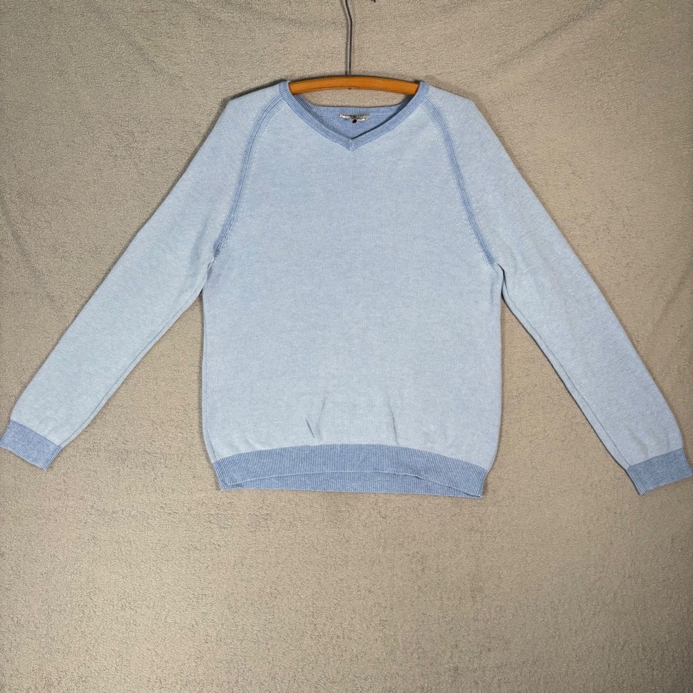 Tommy Bahama Mens V Neck Sweater Size L Light Blue Pima Cotton Lightweight